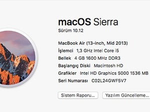  MacBook Air (13 inç, 2013 Ortası, 4GB) - TERTEMIZ - TAKASSIZ