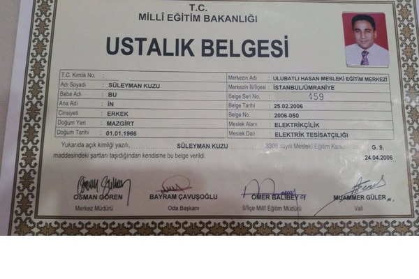 elektrik ustalık belgesi