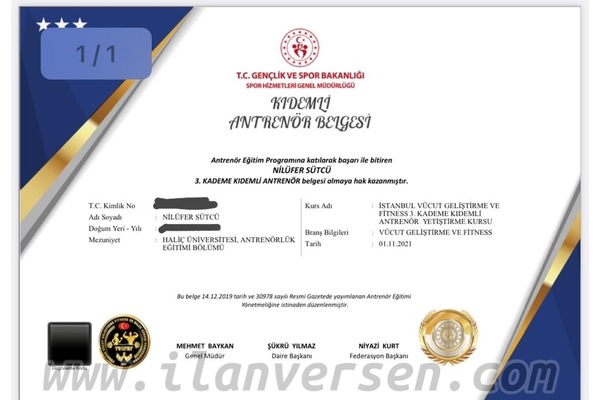 TVGFBF 3.Kademe FİTNESS antrenörlük belgesi