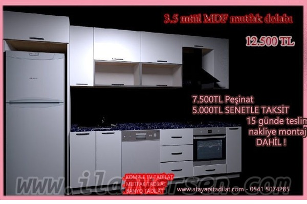 kocaeli istanbul izmit pendik mdf ucuz mutfak dolap fiyatları 3,5m 12500